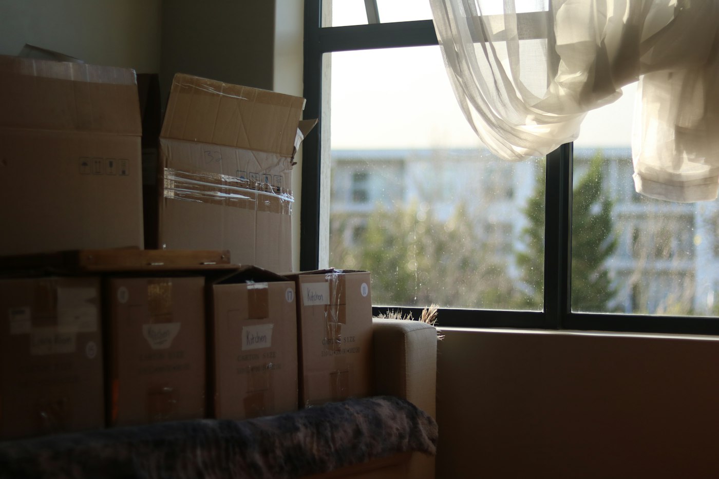 Cartons de déménagement prêts dans un appartement